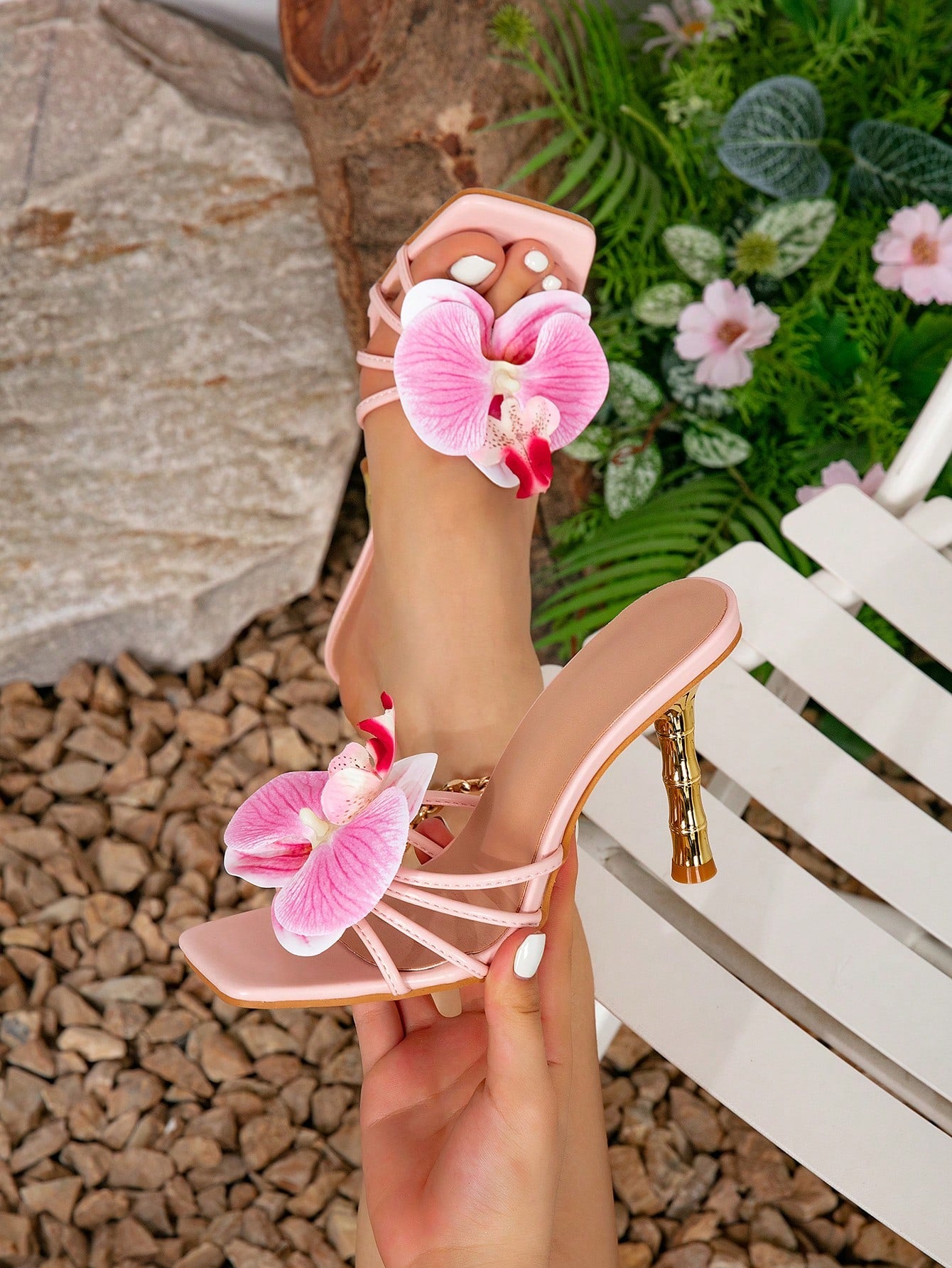 Summer New Style High-Heeled Women Slippers Hot Pink Sandals With One-Belt Strap And Open Toe