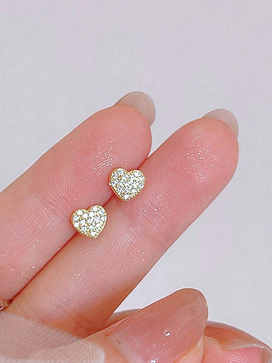 1pair Mini Delicate Heart Shaped Earrings, Simple And Elegant Luxury, Daily Wear, High-End Ear Bone Needle Earrings For Girls