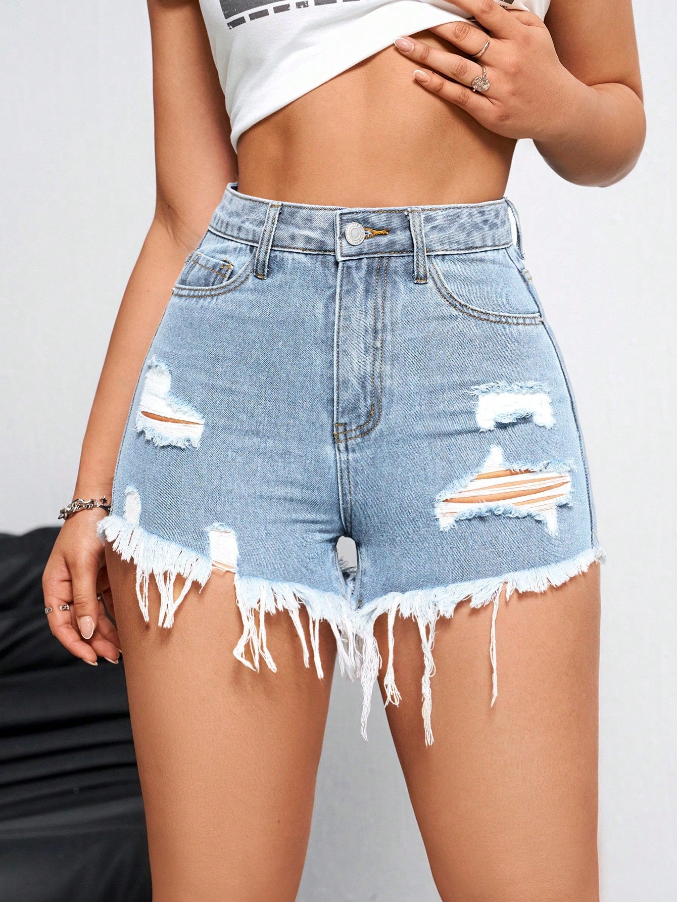 Raw Hem Ripped Denim Shorts