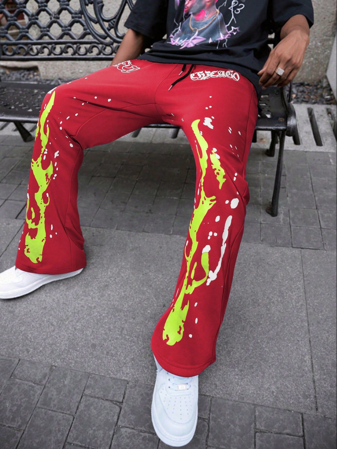 Men's Street-Style Flared Pants With Flame Print