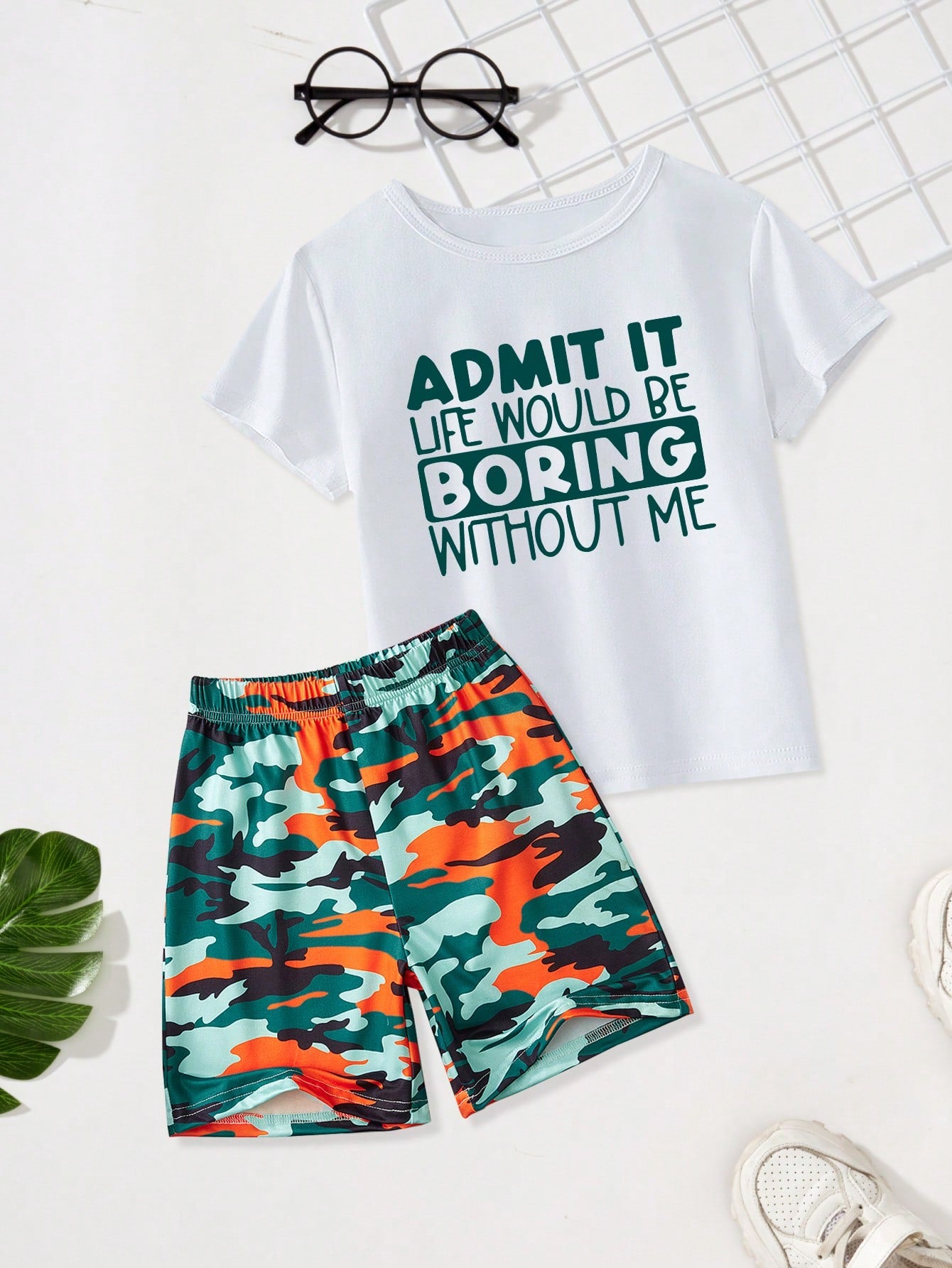 Young Boy Slogan Printed T-Shirt And Shorts Casual Set, Summer