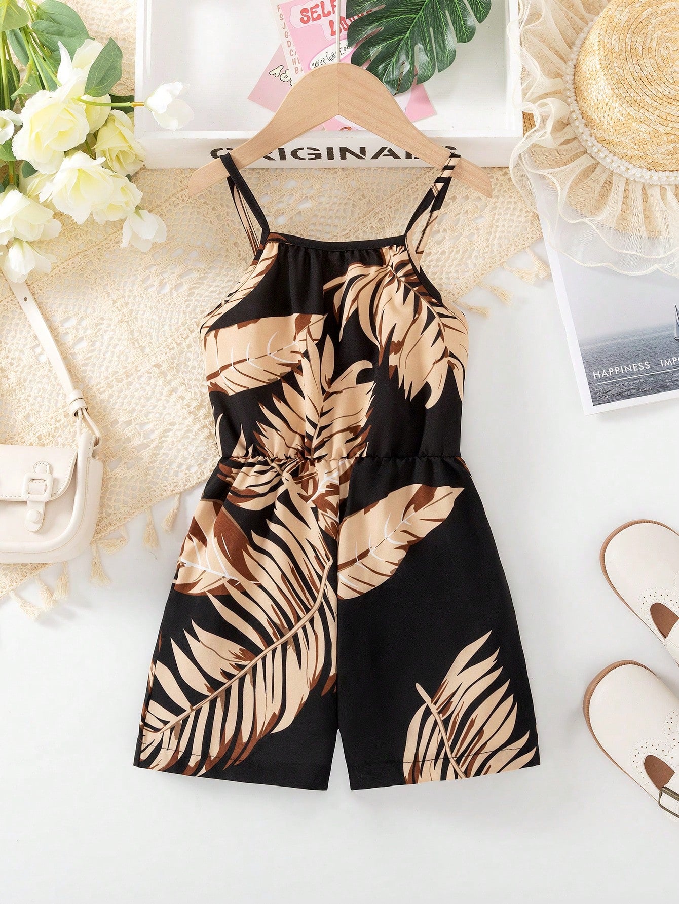 Young Girl Summer Holiday Floral Printed Strap Romper