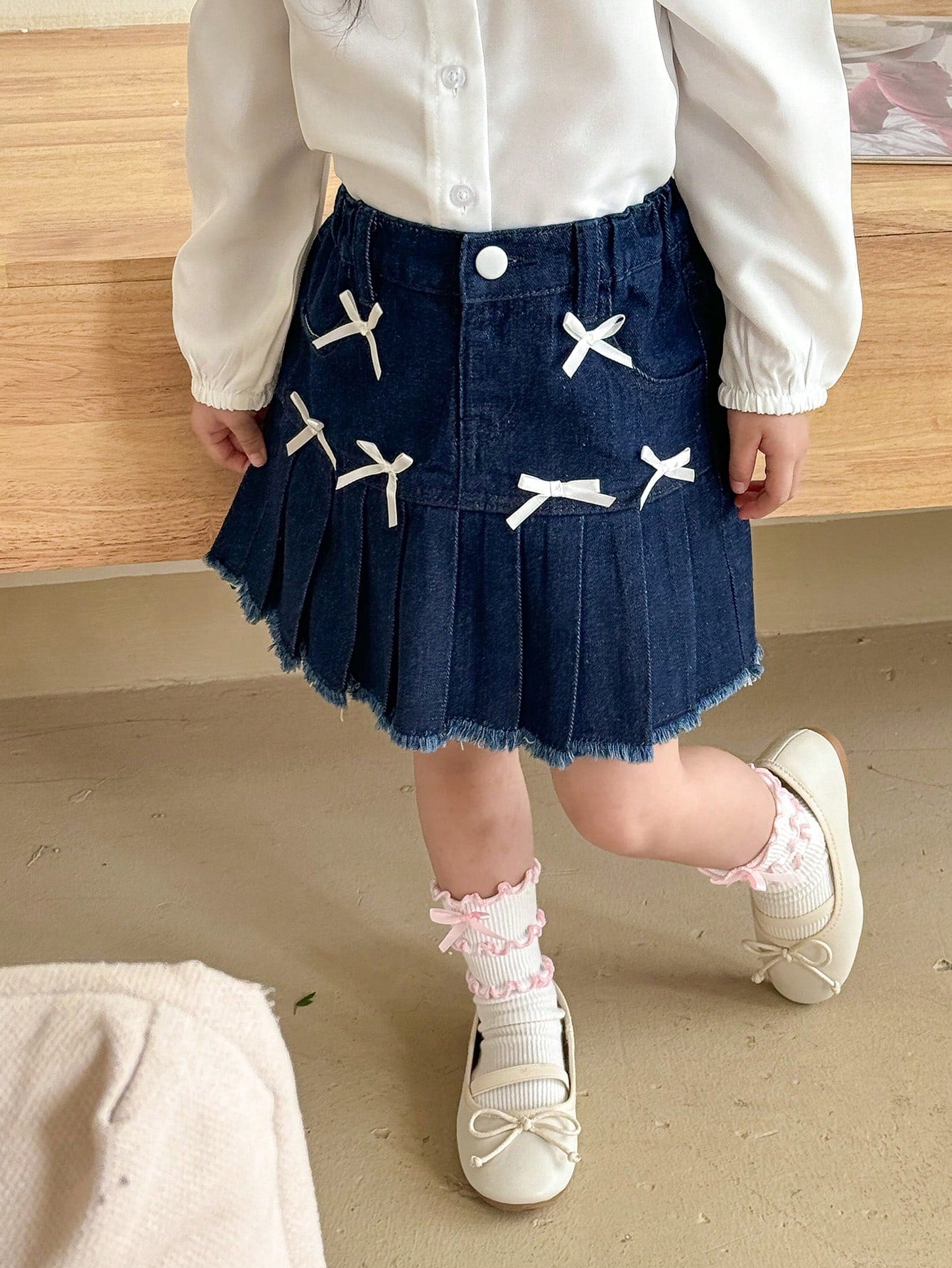 Kids Young Girls' Frayed Edge Denim Skirt With Pockets, Cute And Lively, For Summer