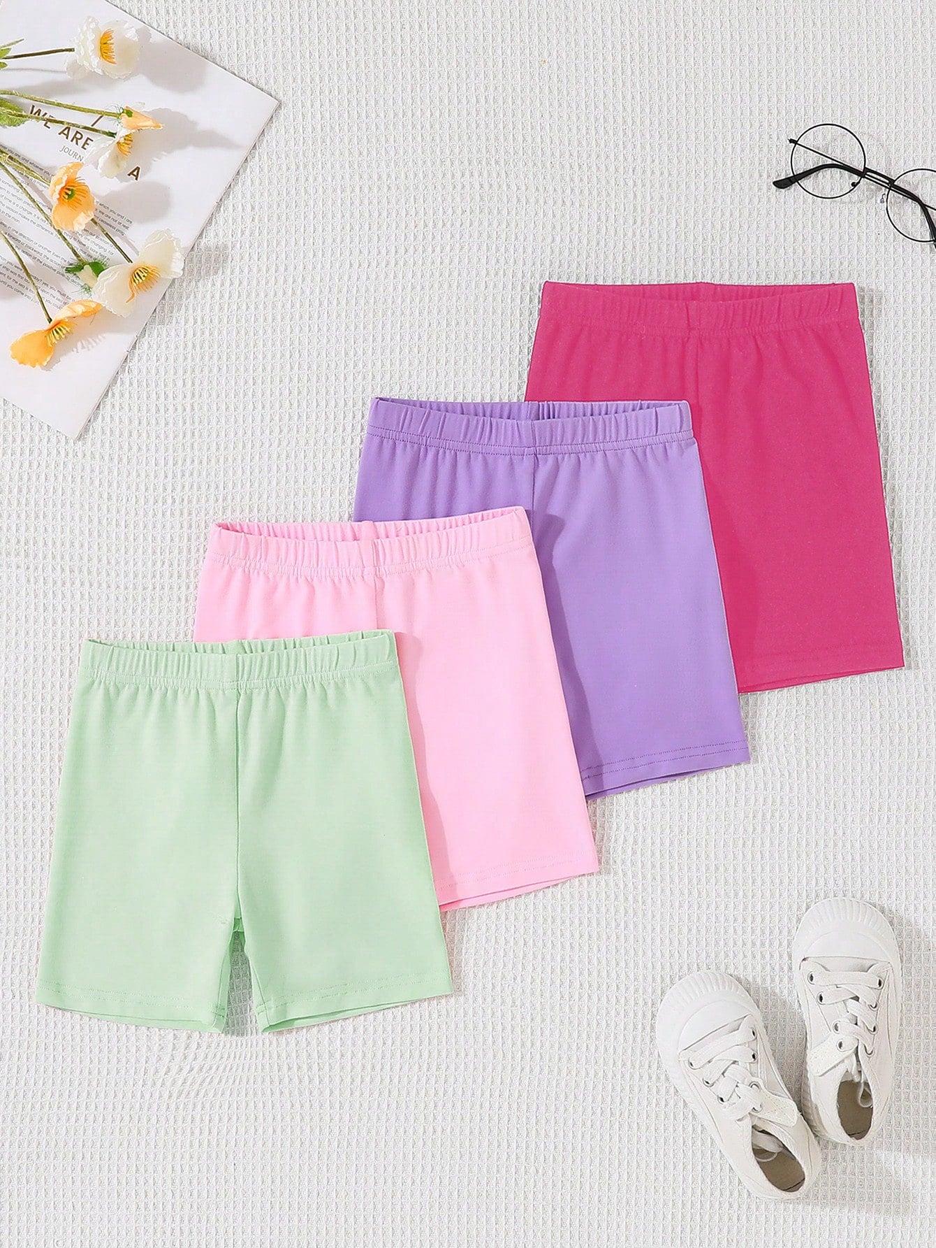 4pcs/Set Comfortable Casual Girls' Shorts, Suitable For Outerwear Or Daily Sports, Ideal For Summer Outing