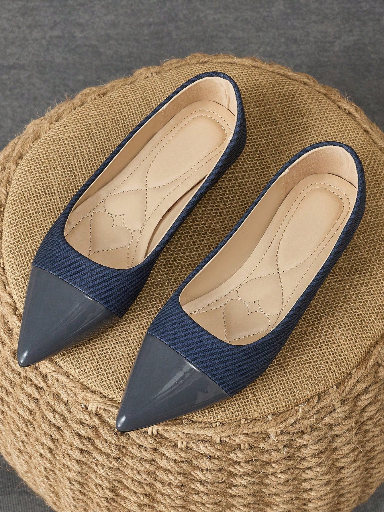 Women's Black Pointed Toe Stylish Low-Heel Casual Slip-On Shoes For Daily, Outdoor, Commute, Office, Autumn, Navy Blue, Comfortable Flats