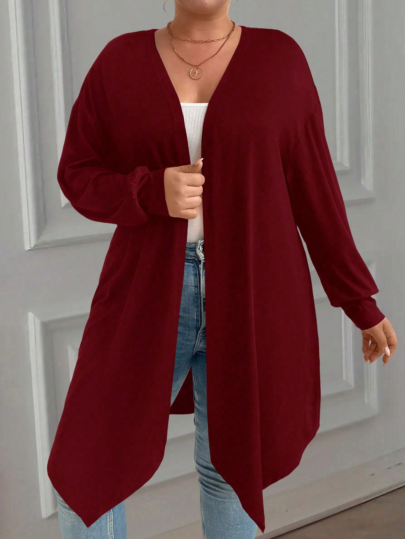 Plus Size Women Simple Solid Color Long Sleeve Coat