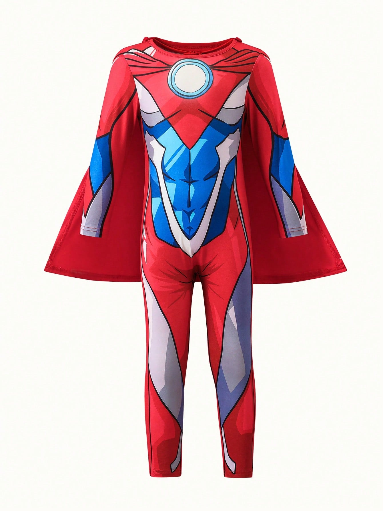 Young Boy Round Neck Long Sleeve Cape Superhero Jumpsuit With Pants