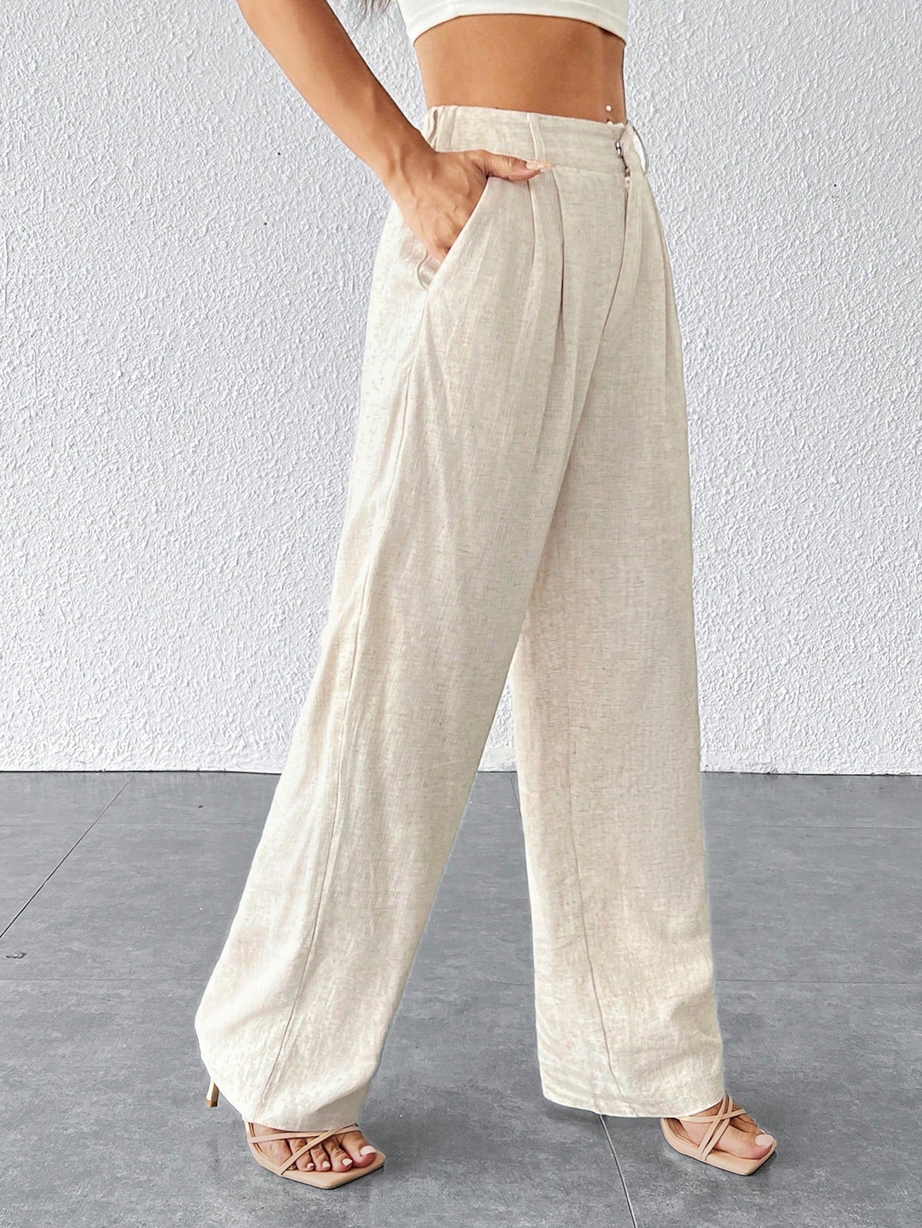 Women's Solid Color Loose Casual Wide Leg Pants, Suitable For Vacation And Daily Wear