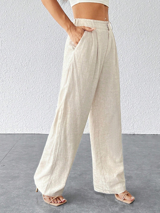 Women's Solid Color Loose Casual Wide Leg Pants, Suitable For Vacation And Daily Wear