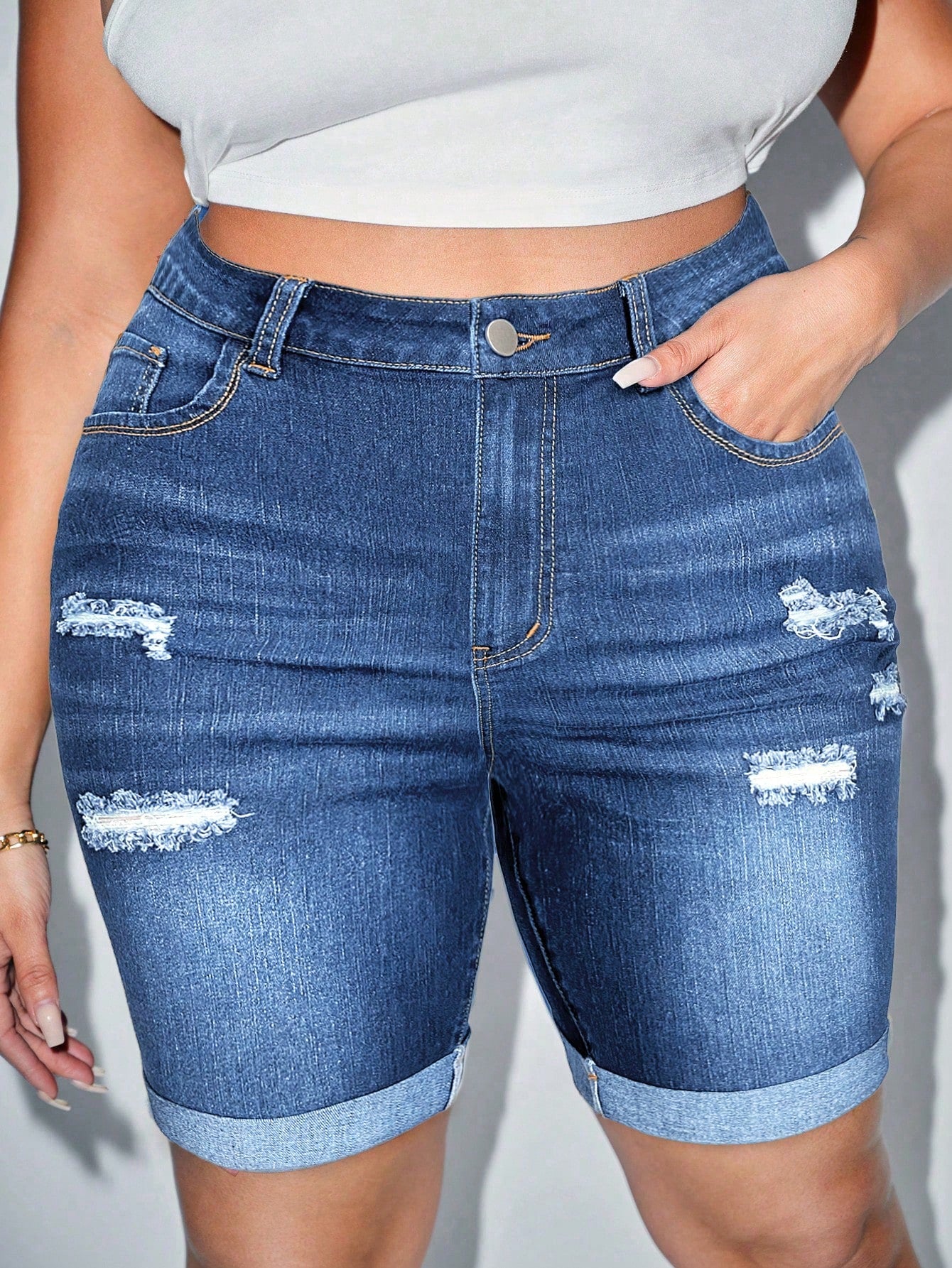 Plus Size Women's Distressed Denim Shorts