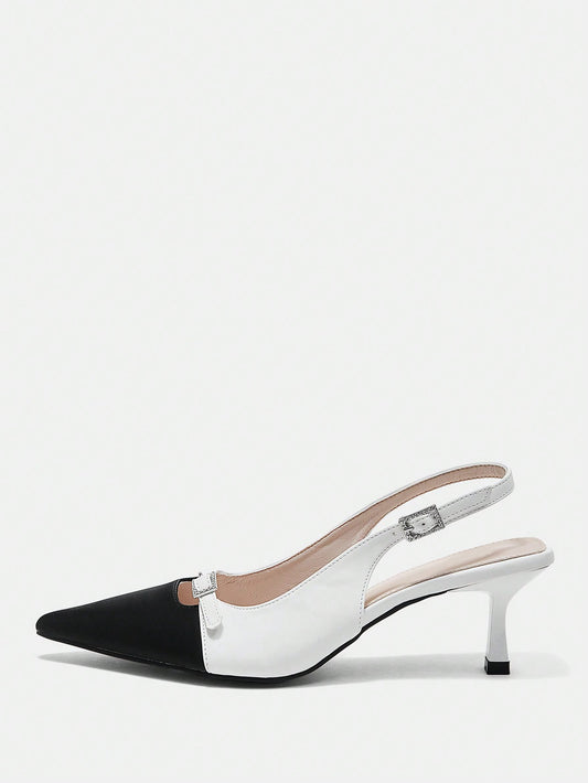 CHICEST Black And White Color Block Buckle Detail Back Heel Cutout High Heels Vacation Shoes Summer Sale