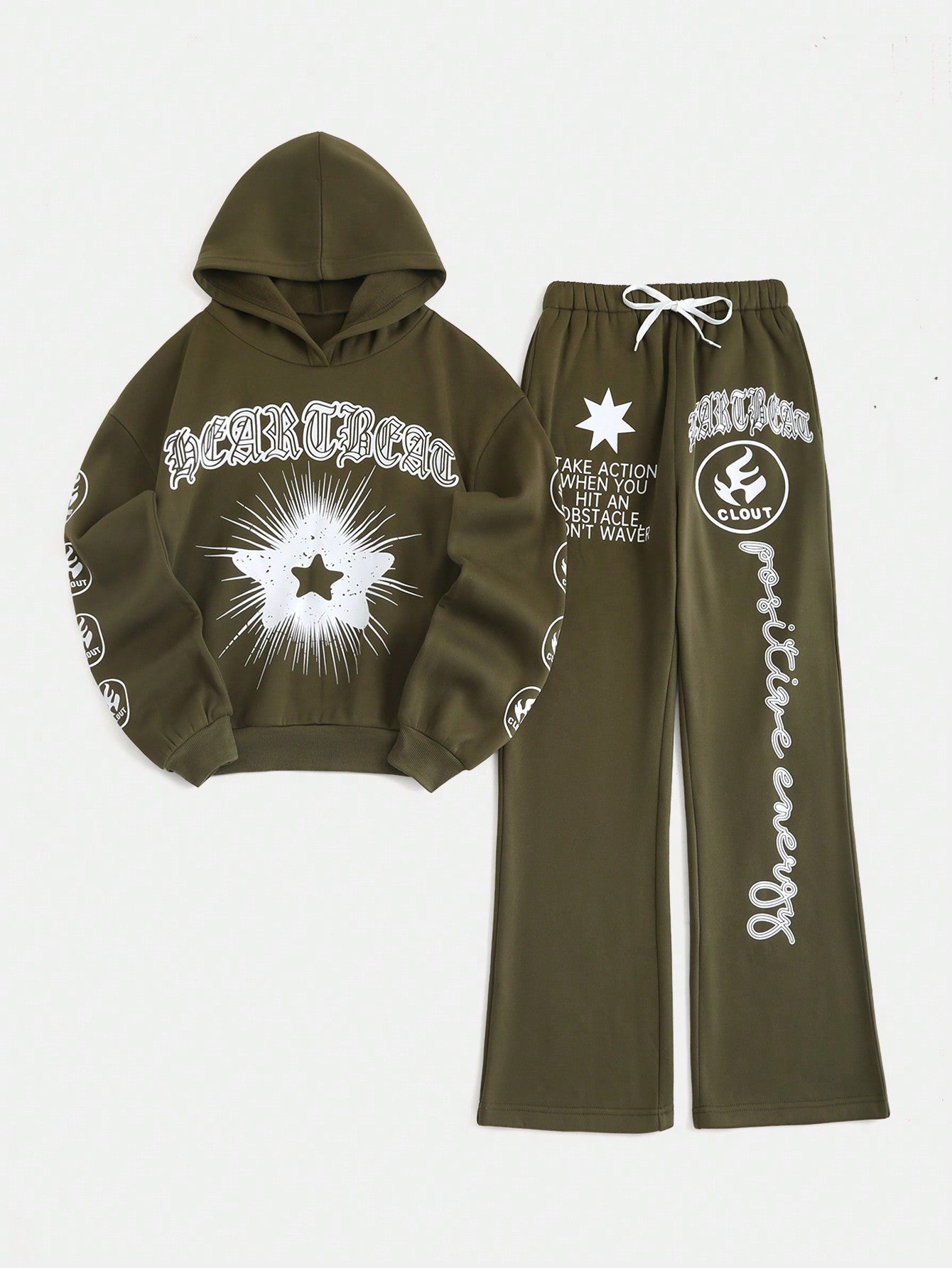 Women's Hooded Sweatshirt And Pants Set With Large Print