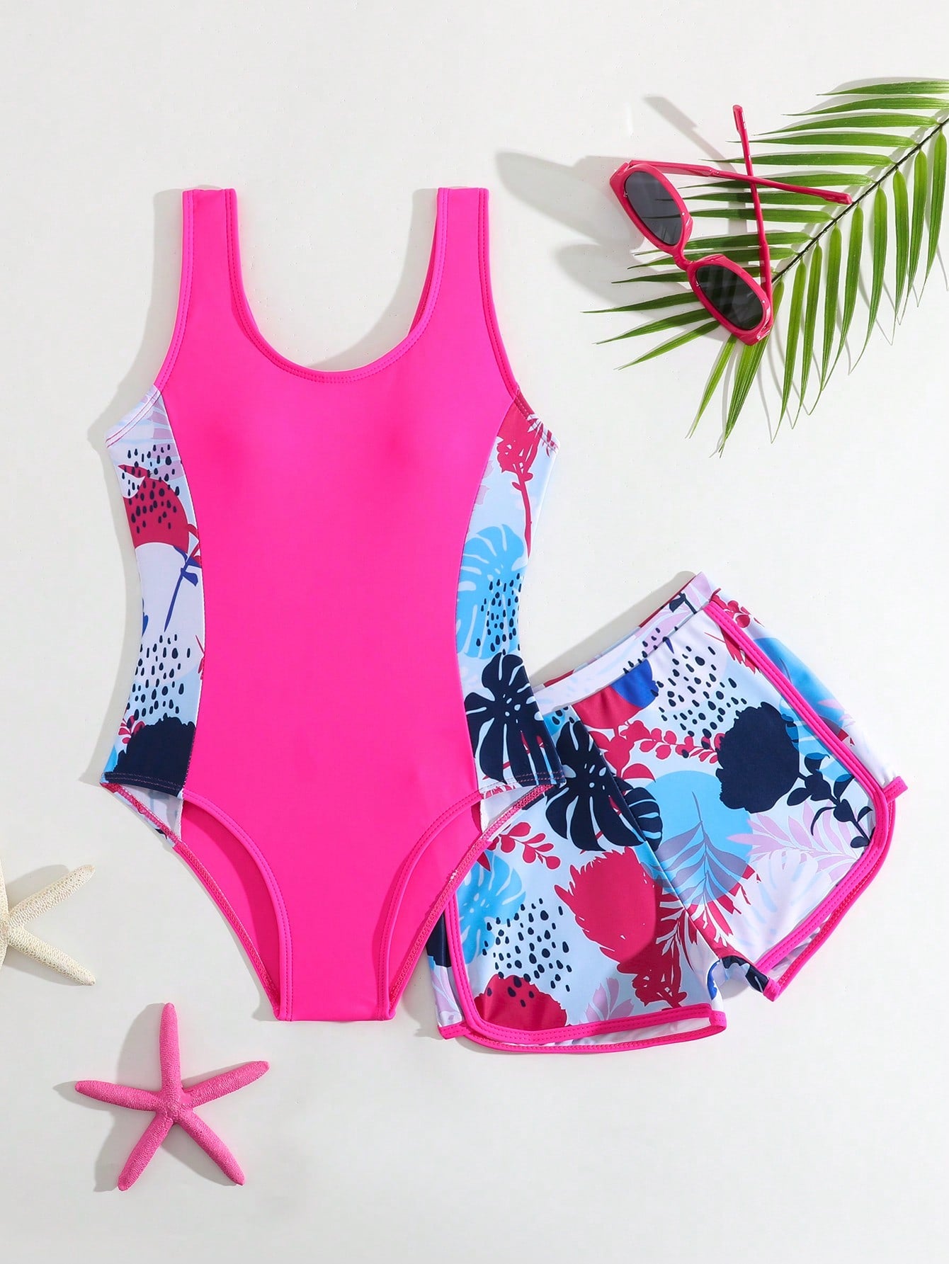 Girls' (Big) Swimsuit/One-Piece Swimsuit/Printed With Ruffles/ 2pcs Set