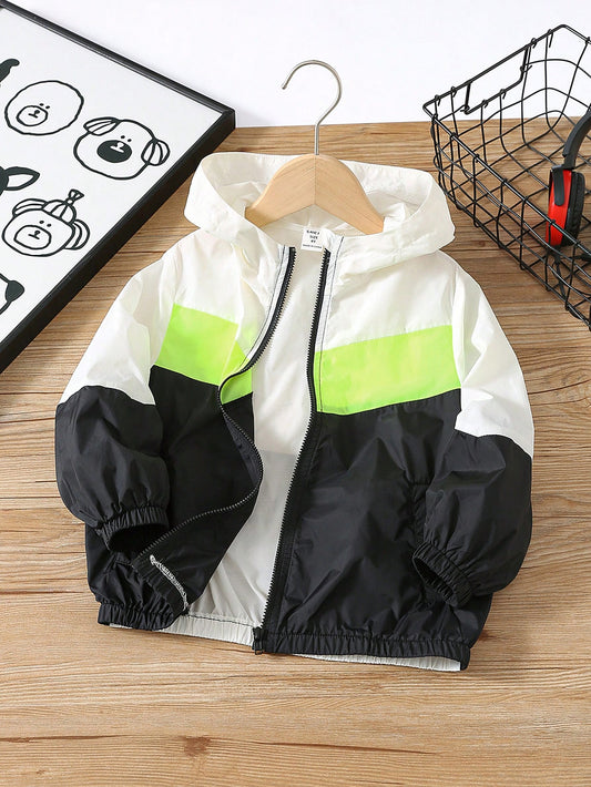 1pc Sporty Loose Fit Color Block Hooded Sun Protection Jacket For Young Boys