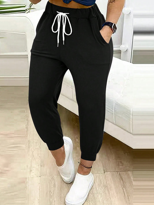 Drawstring Waist Pocketed Joggers, Casual Daily Wear Long Pants