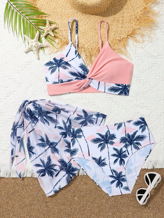 Teen Girl Random Printed Simple Style Daily Bikini Set Summer Beach