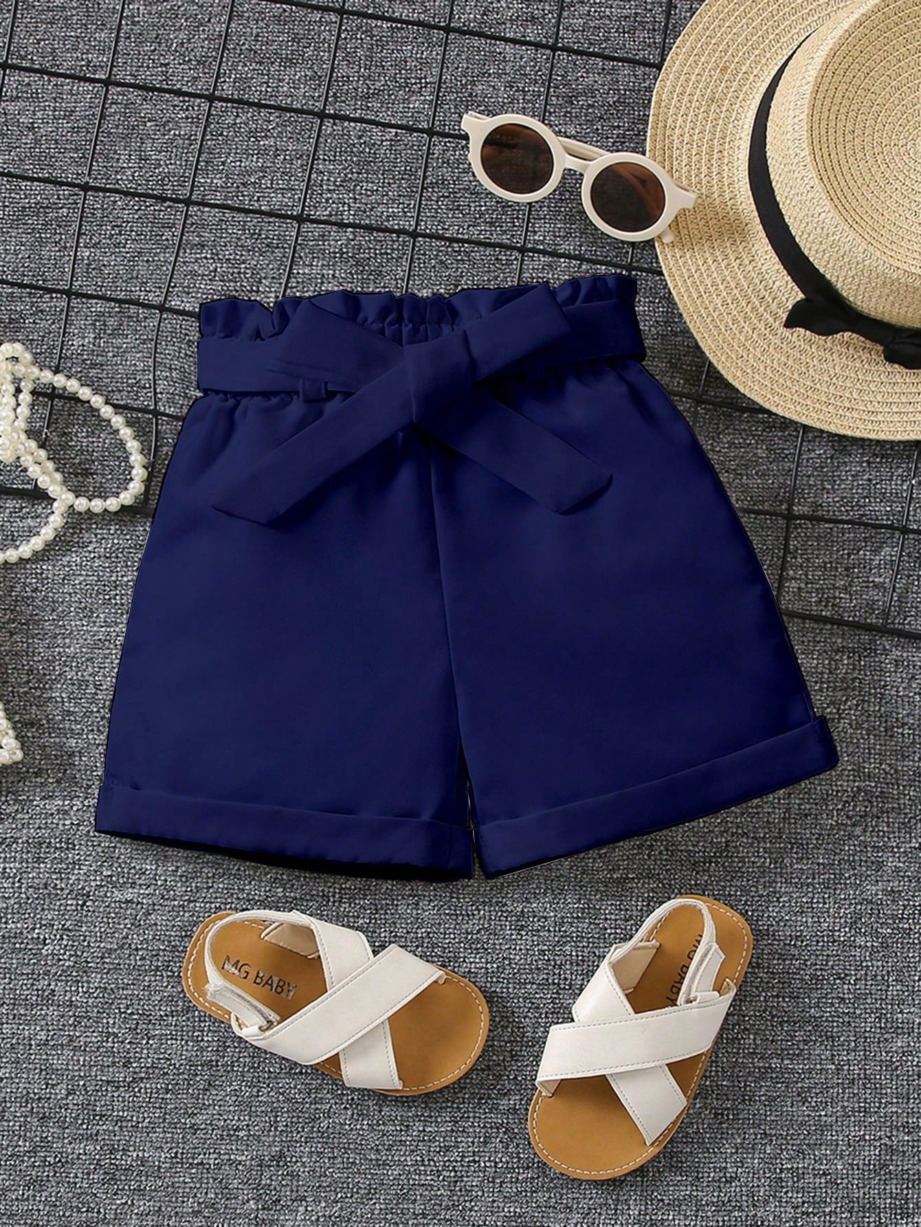 Young Girl Casual And Comfortable Vacation Style, Korean Style A-Line Wide Leg Shorts With High Waist And Belted Waist, Fashionable Bud-Shaped Shorts