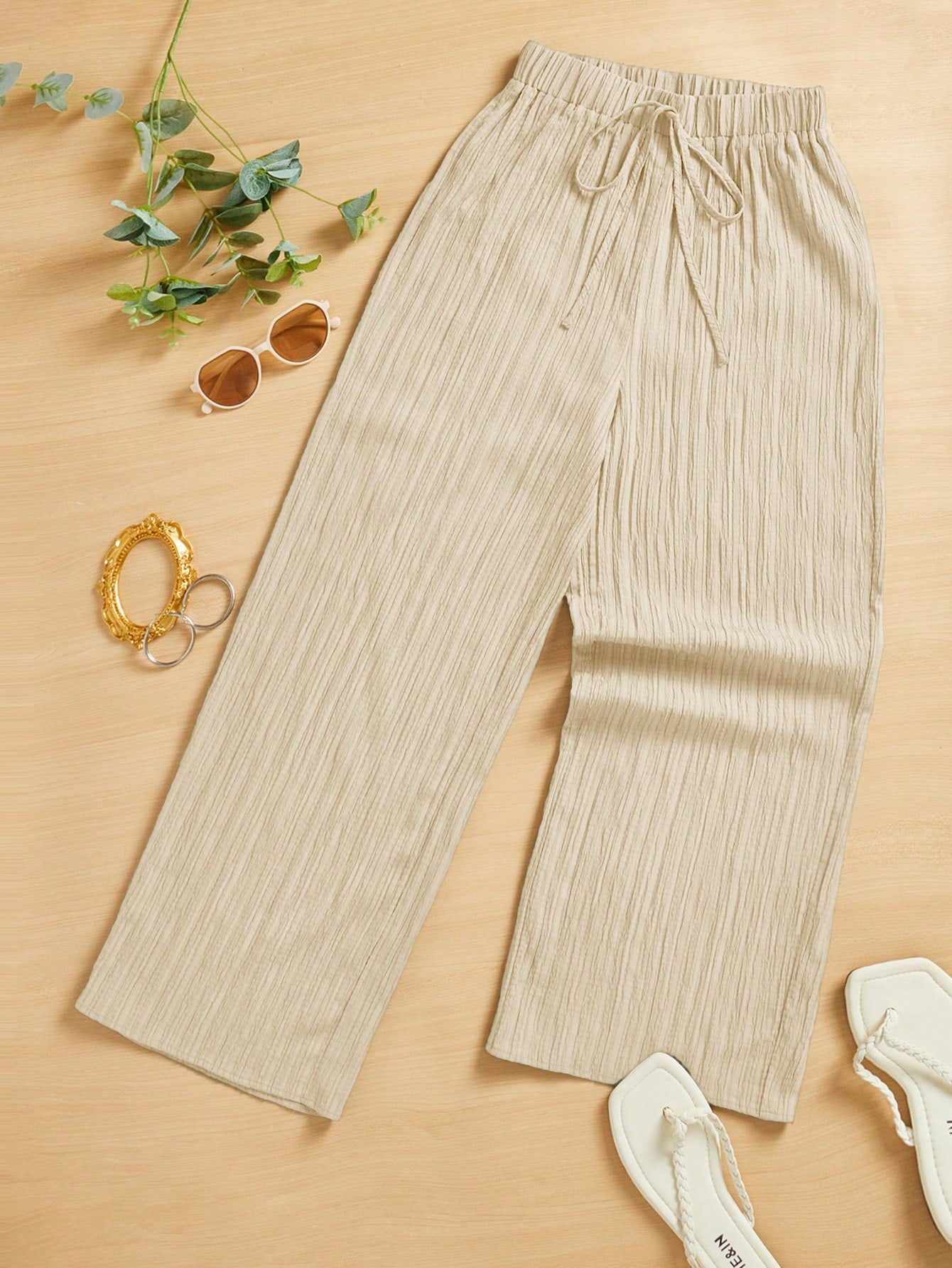 Summer Casual Textured Wide-Leg Capri Pants