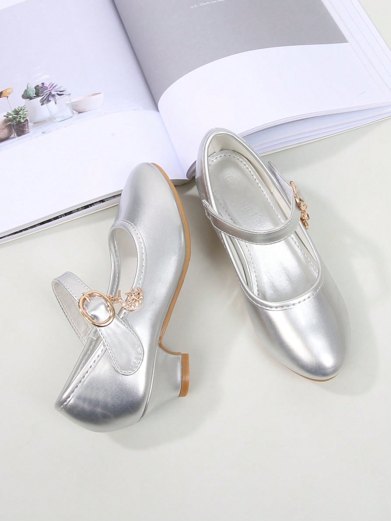 Girls' Princess Style High Heel Leather Shoes, Spring/Autumn Korean Style Crystal Shoes For Girls Performance