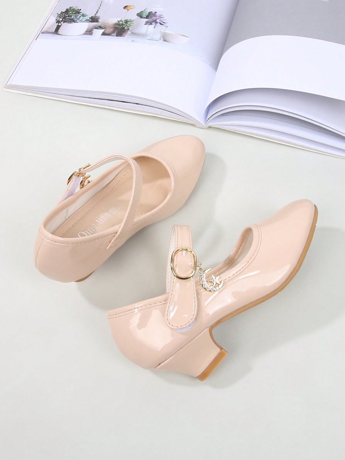 Girls' Princess Style High Heel Leather Shoes, Spring/Autumn Korean Style Crystal Shoes For Girls Performance