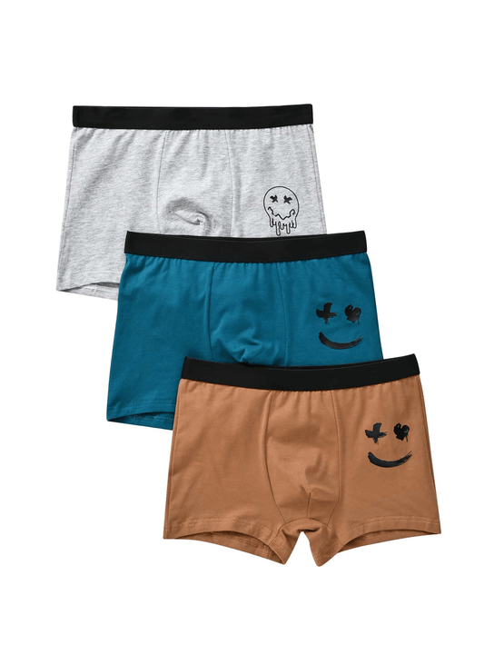 Boys' 3-Piece Smiling Face Printed Combination Underwear