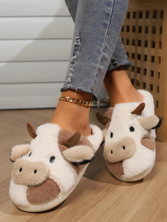 Women's Casual Slipper, Cute Fairy Style Indoor Soft Sole House Slipper, Comfortable Vacation Couple Plush Mix Color Cow Carpet Lining Warm Slipper For Ladies, Purple Mixed