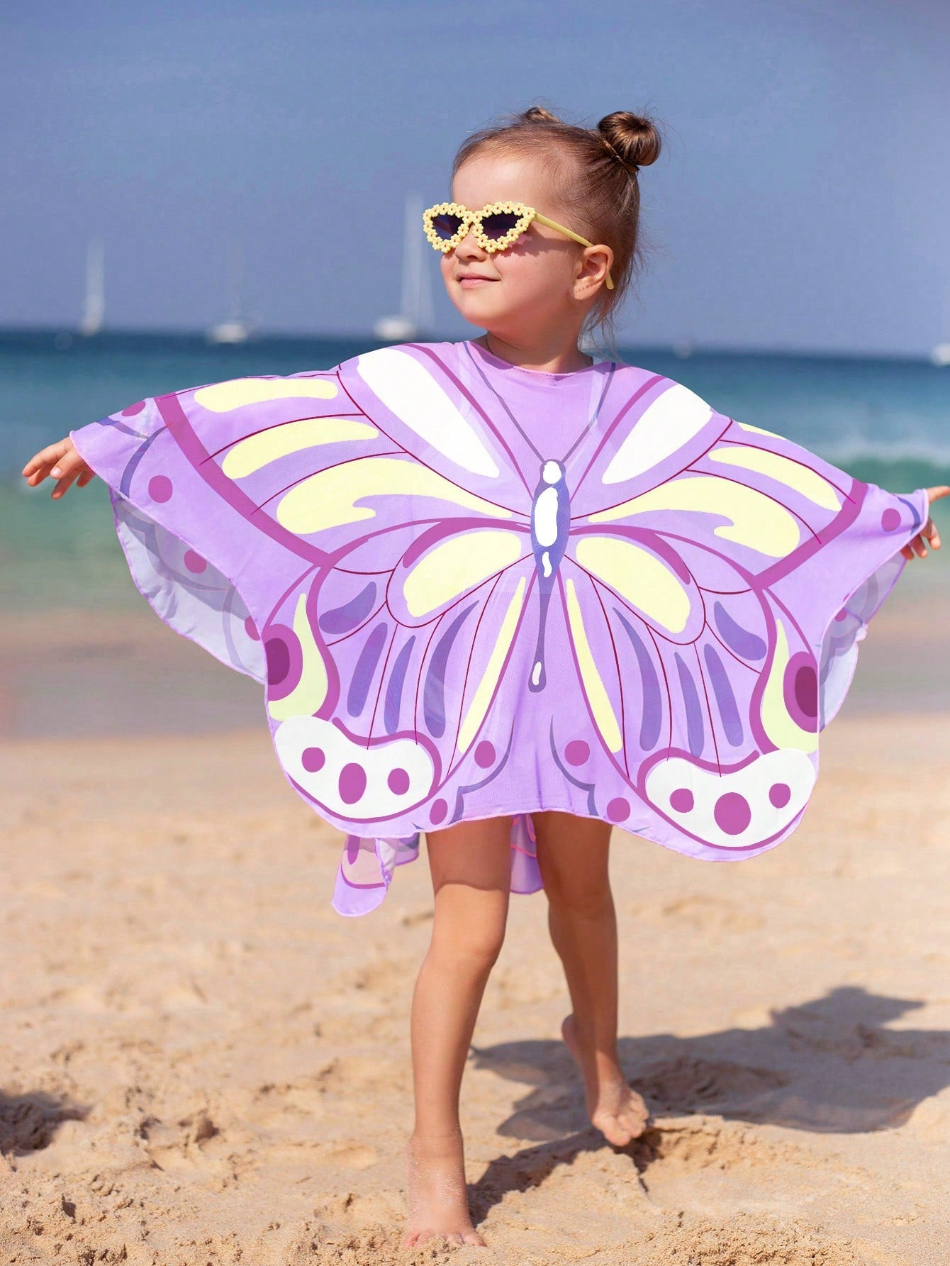 Young Girl Cute Pink Butterfly Shaped Mesh Cover-Up, Comfortable And Breathable, Sun Protection For Summer Holidays