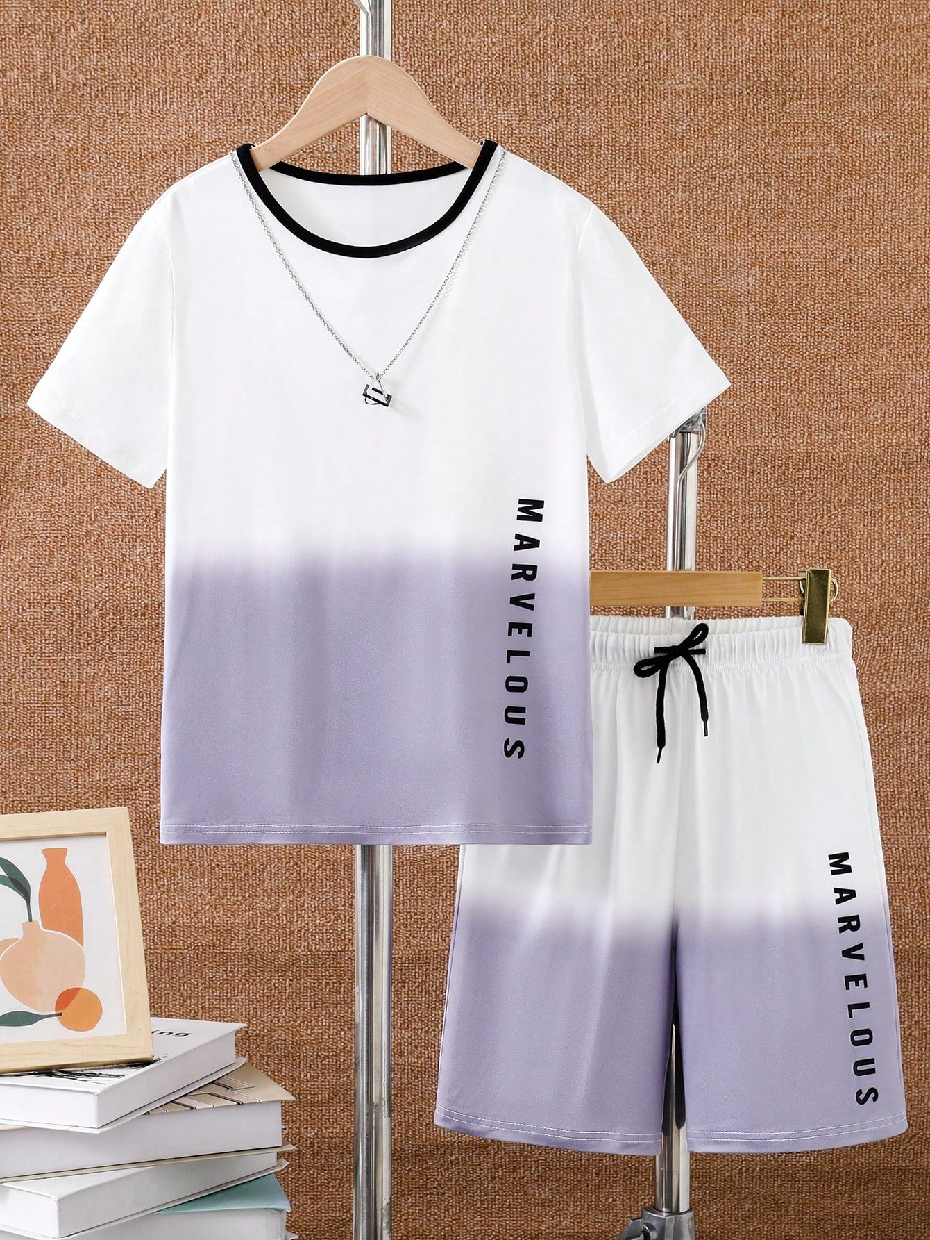 Tween Boy Ombre Letter Printed Short Sleeve T-Shirt And Shorts Set