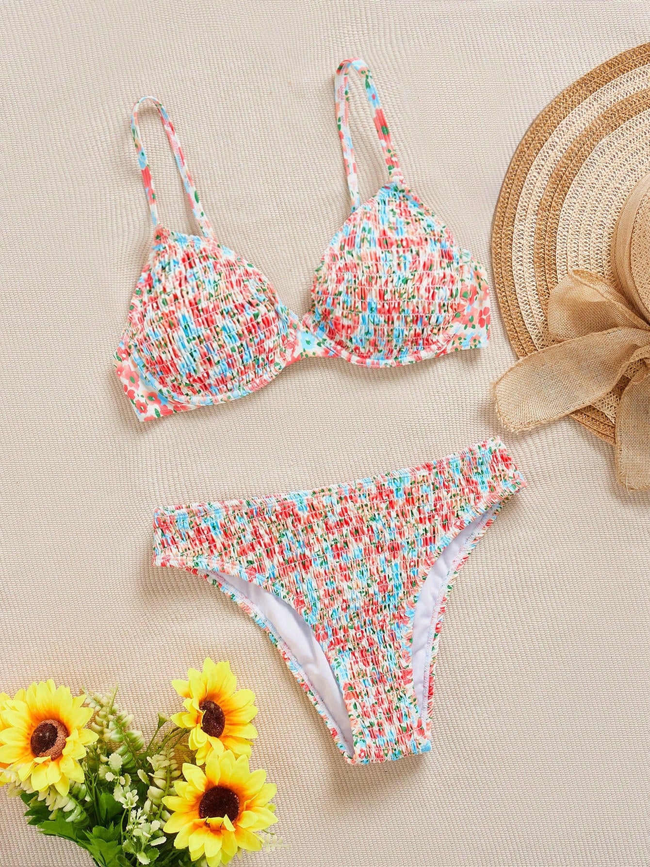 Swim Mod Women's Summer Beach Ditsy Floral Halter Neck Sexy Bikini Set Two-Piece Bikini Set