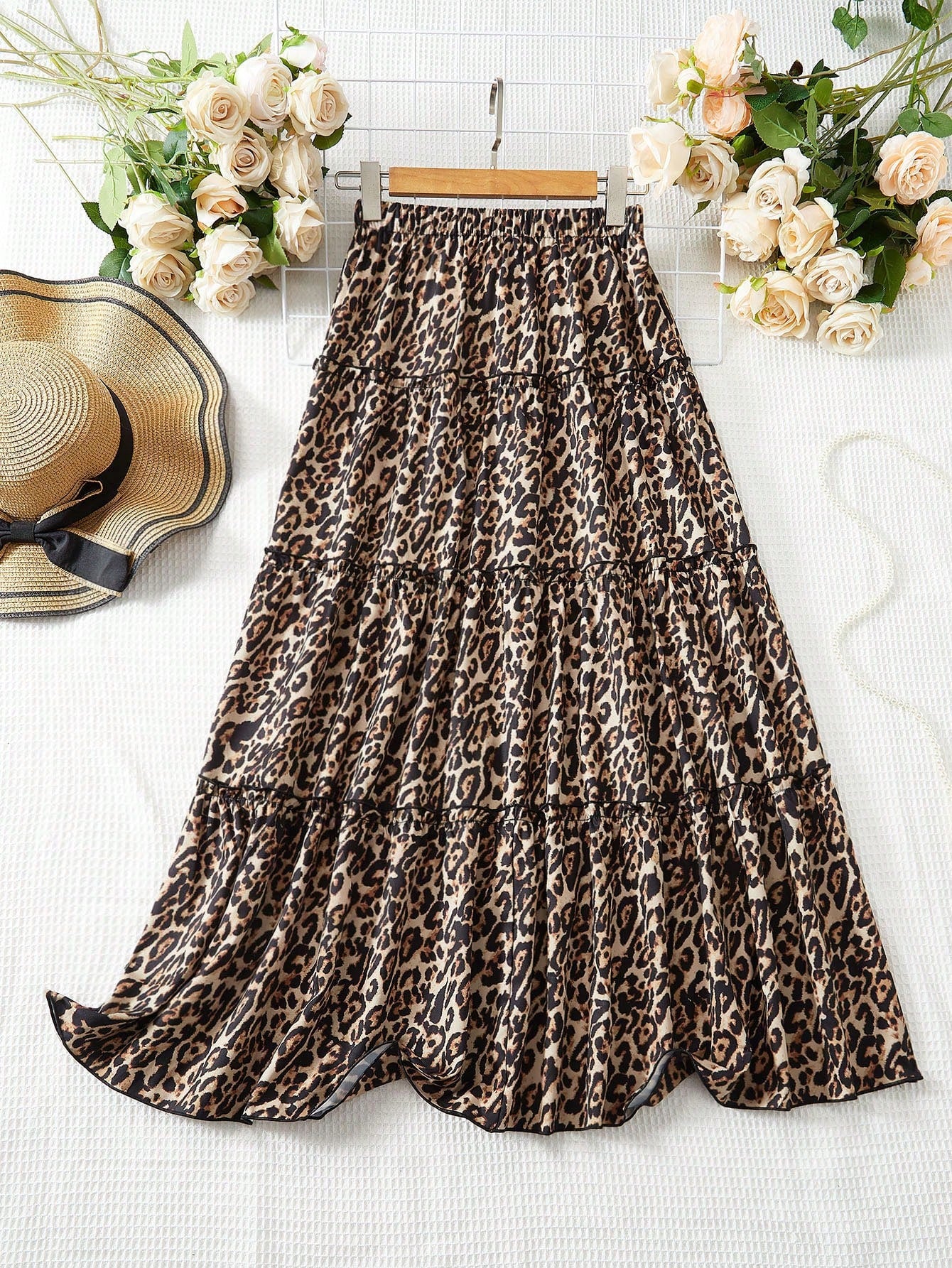 Vacation Woven Floral Print High Waist Loose Skirt For Women