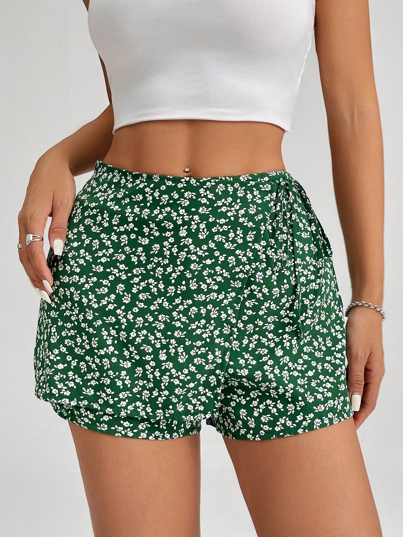 Ditsy Floral Print Knot Side Wrap Skort