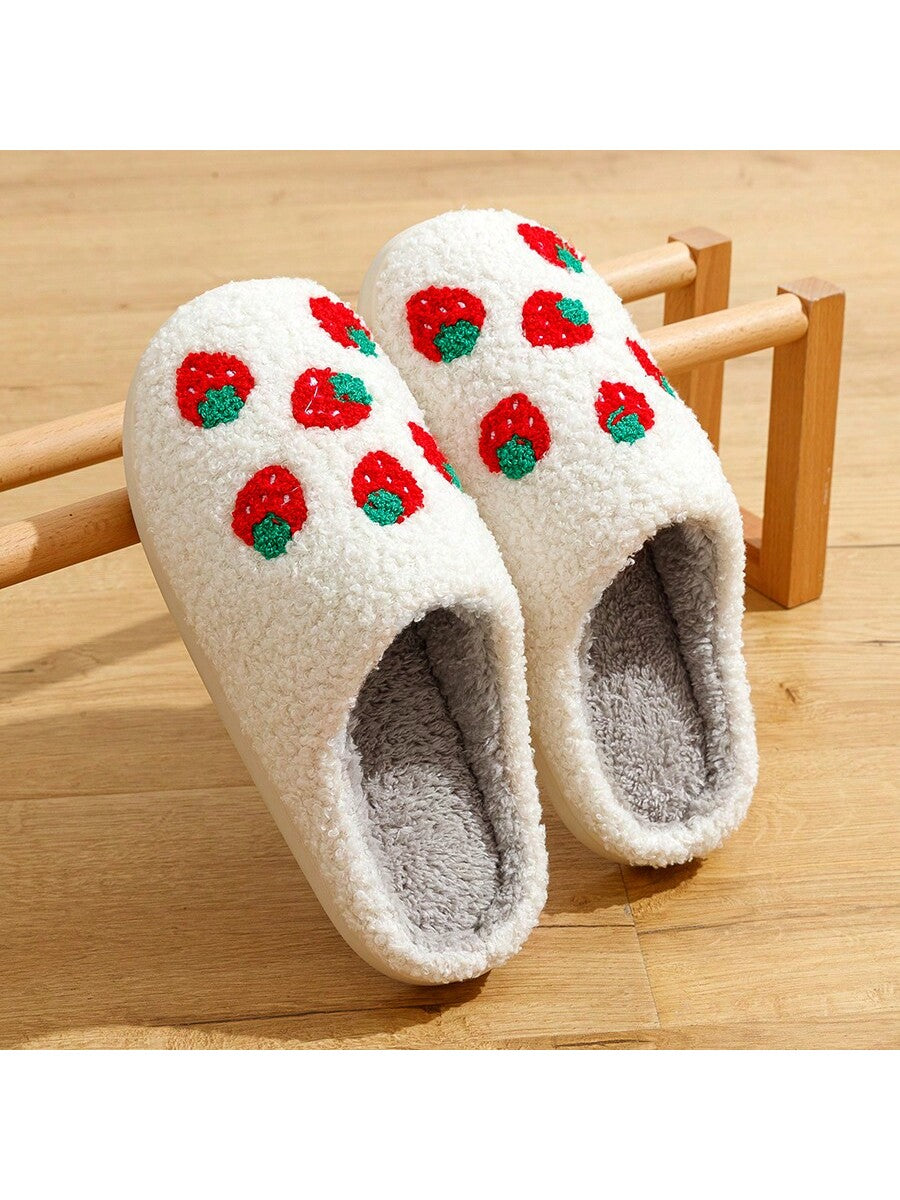 Winter Women's Cute Strawberry Fruit Indoor Warm Home Slippers