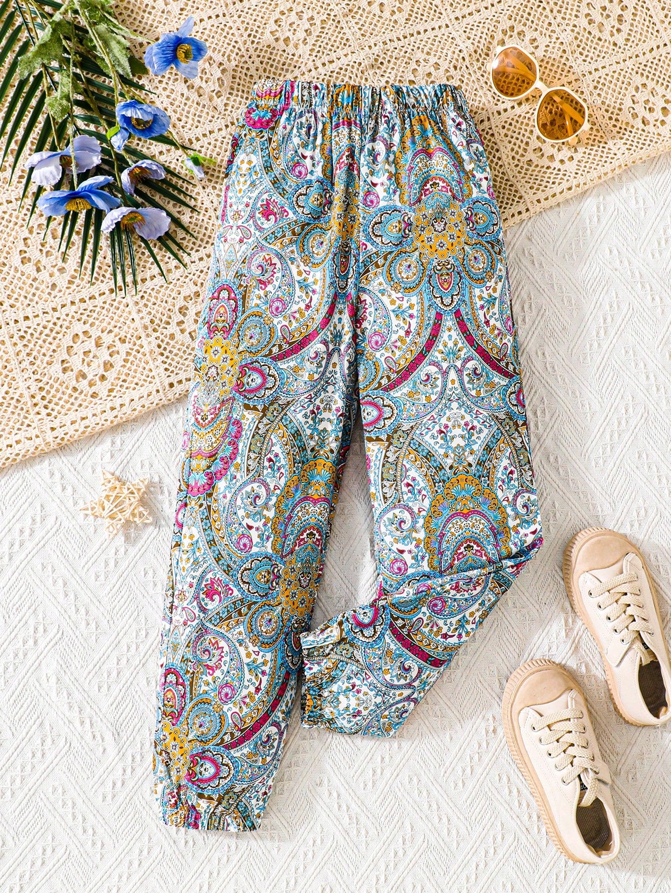 Tween Girls Boho Style Peasants Printed Elastic Cuff Joggers