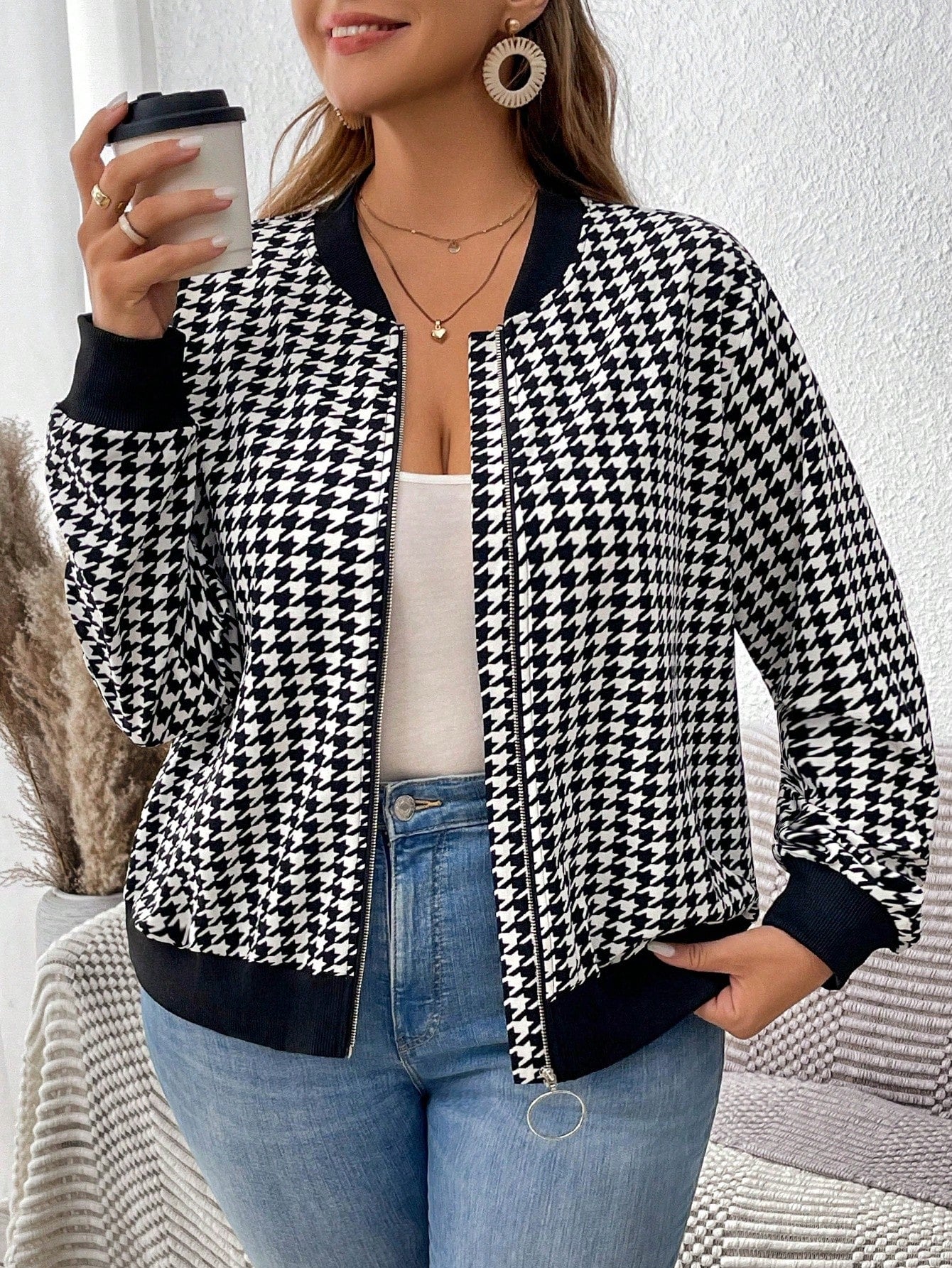 Plus Size Floral Printed Jacket