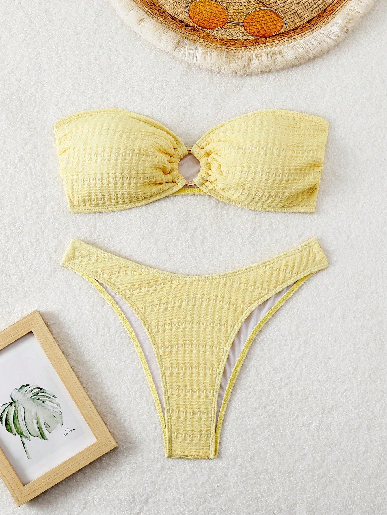 Swim Summer Beach Ring Linked Bandeau Bikini Set