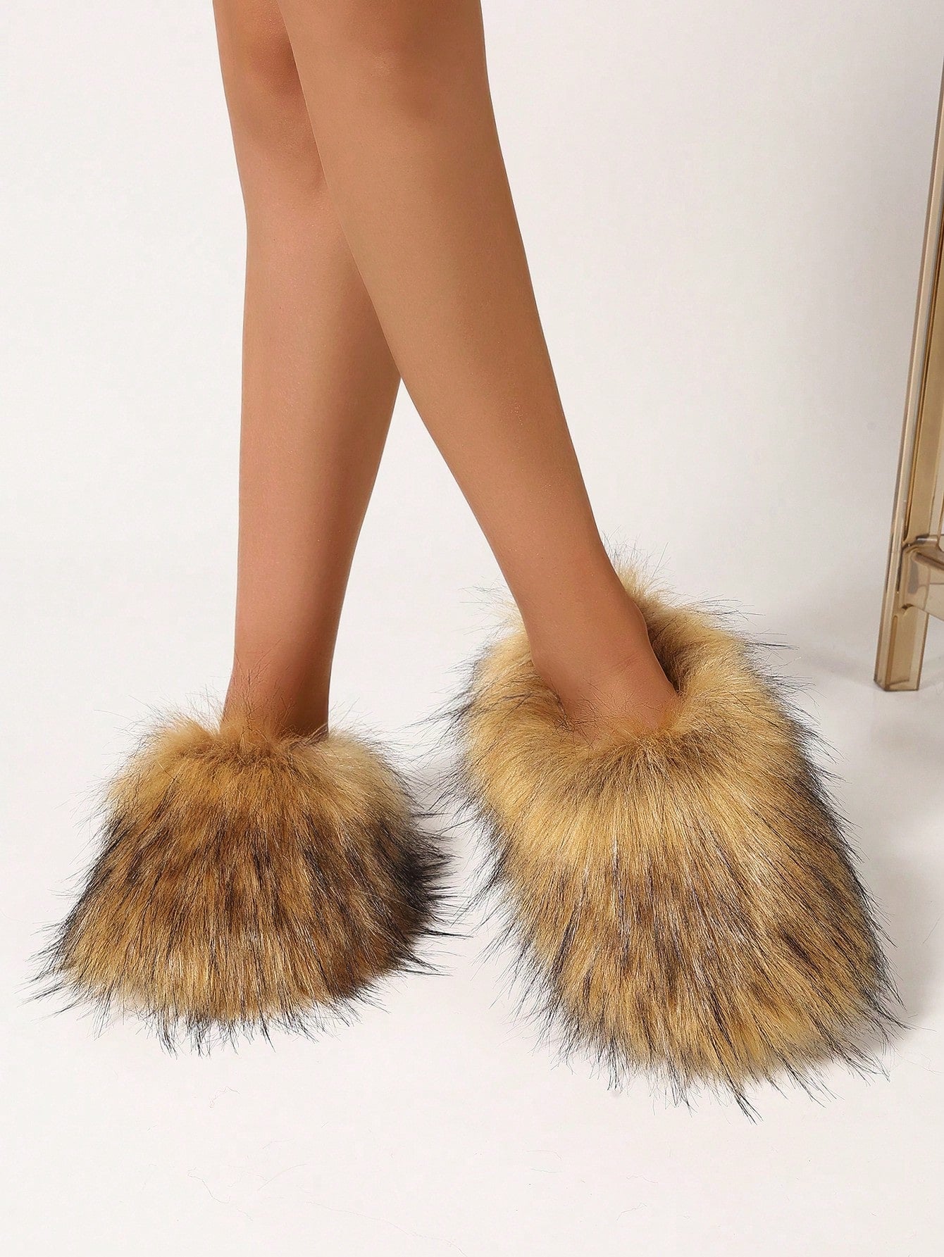 Women's Winter Fluffy Brown House Slippers, Casual