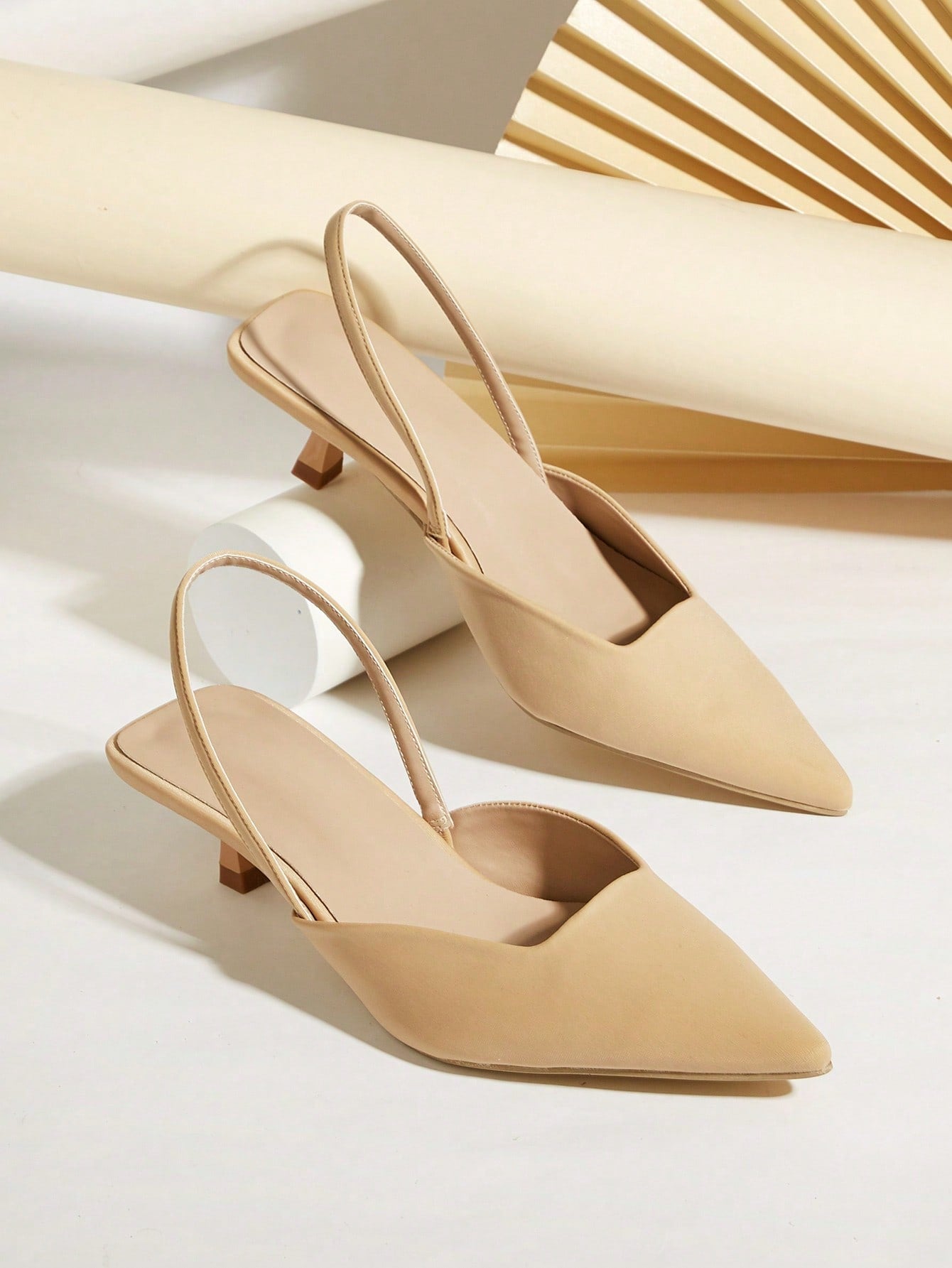 Women's Solid Color Kitten Heel Shoes, Elegant Pointed High Heels, Fashionable Ankle Strap Sandals