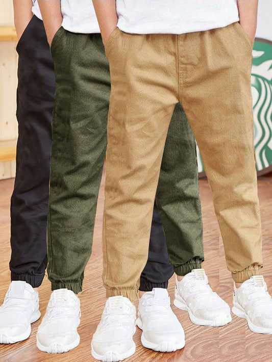 3pcs Tween Boys' Casual Exercise Outdoor Jogger Pants, Spring/Summer/Autumn