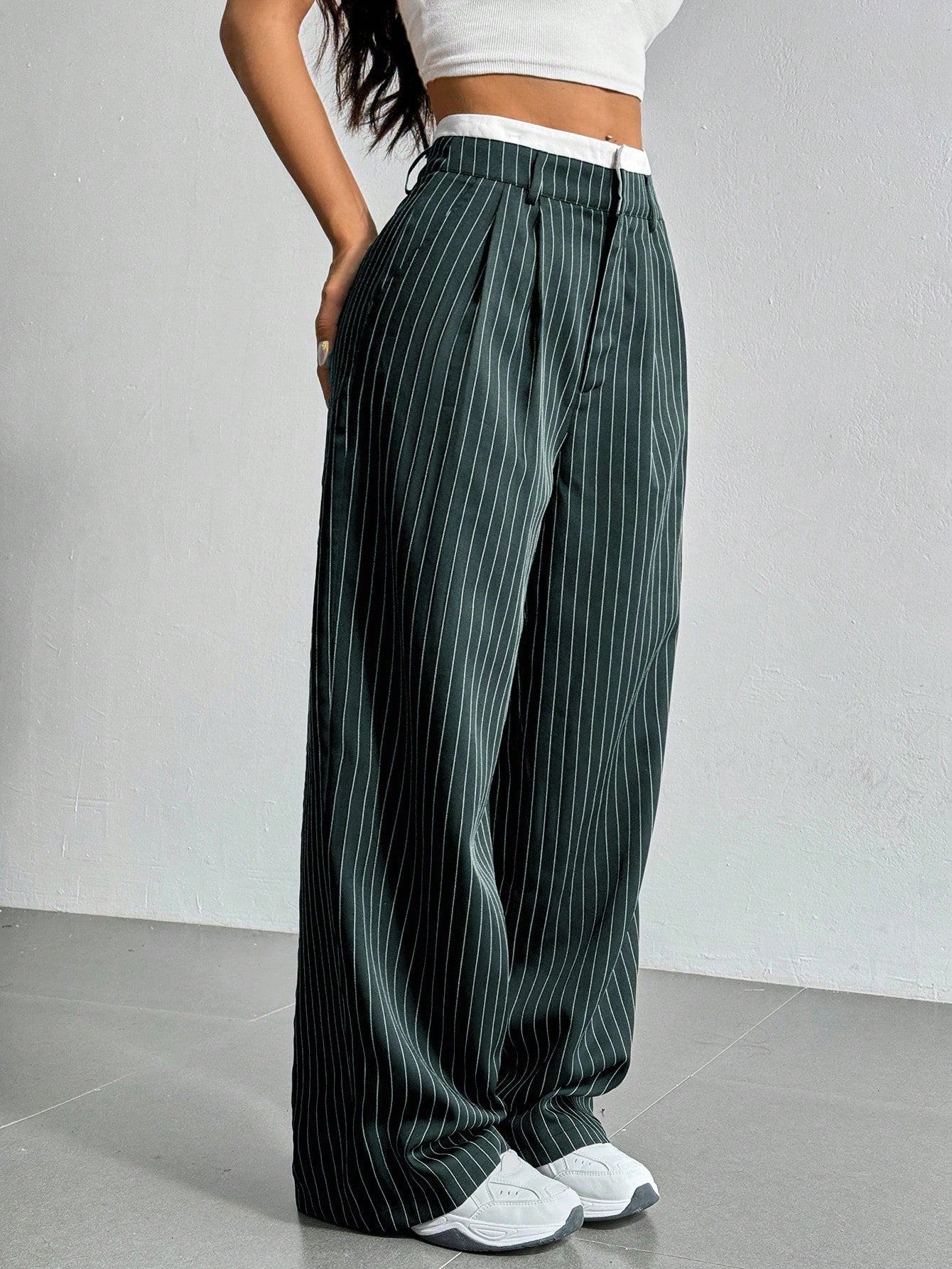 Striped Wide Leg High Waisted Suit Pants