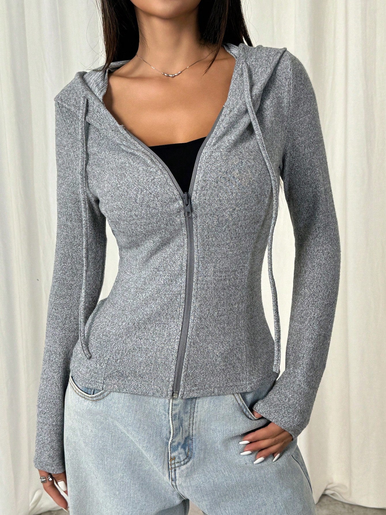 Women's Zip Up Drawstring Hooded Comfy Sweatshirt