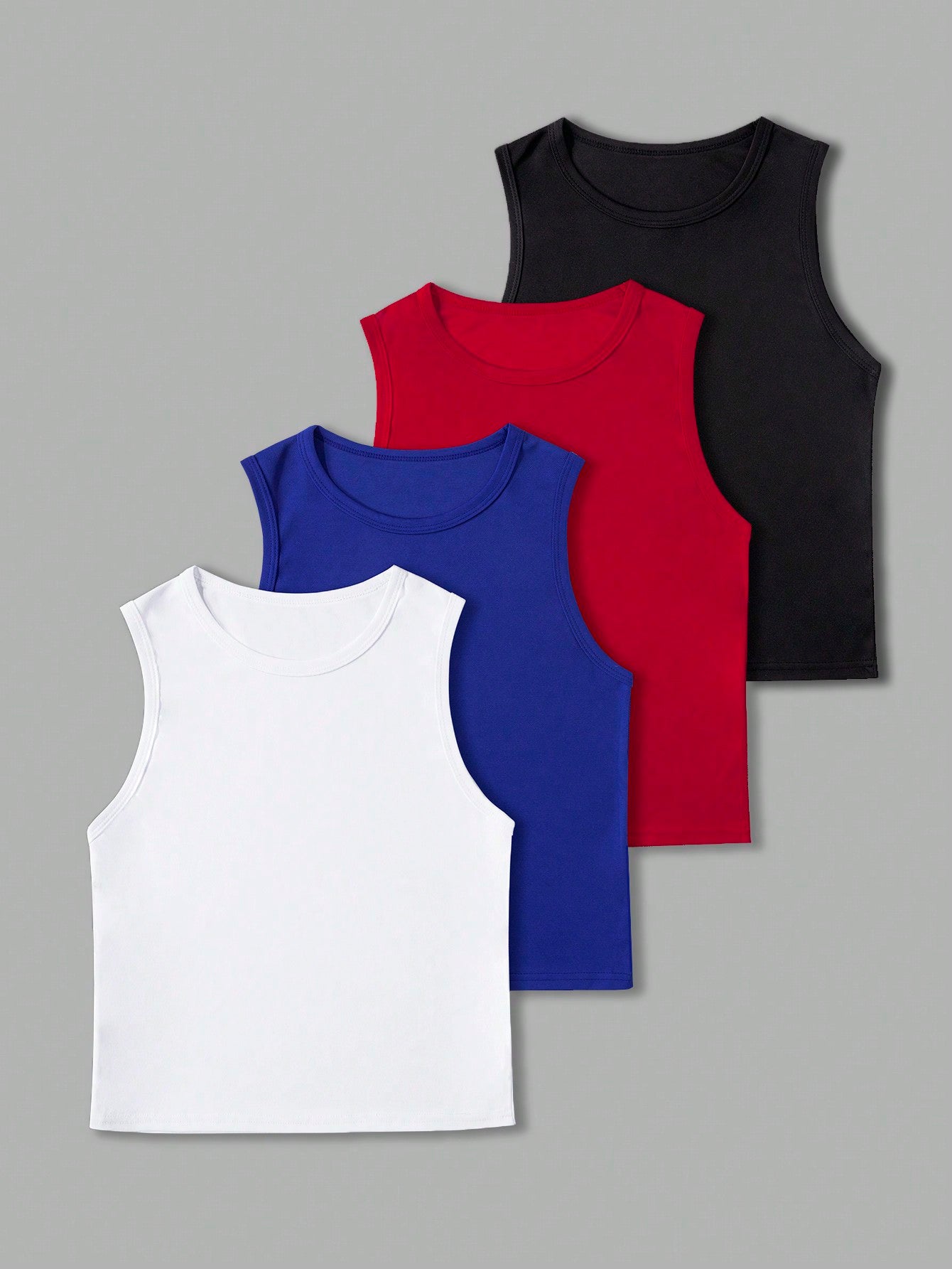 Young Boy Simple Casual Solid Color 4-Piece Vest Set, Suitable For Travel, Home, Exercise And Undergarment