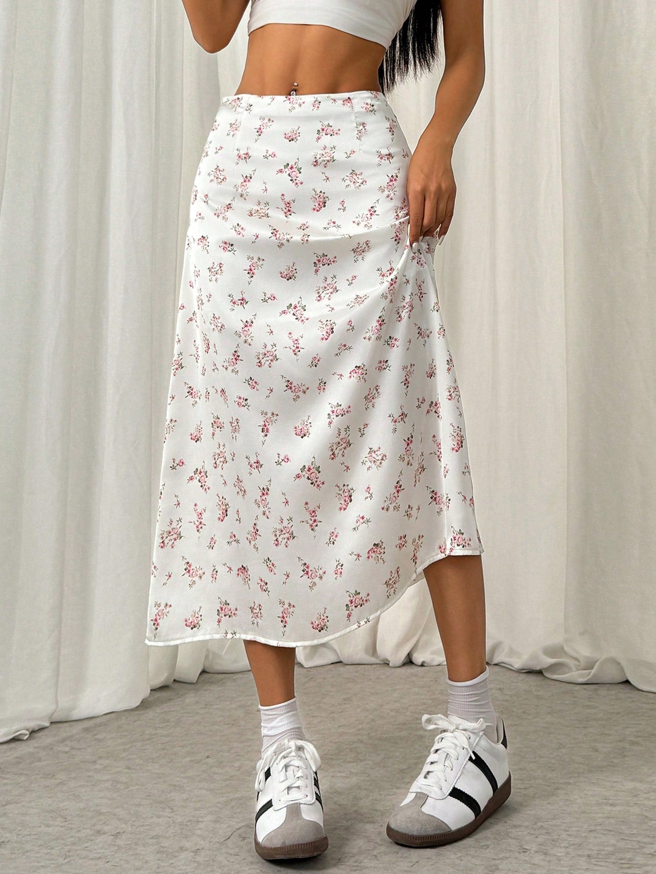 Ditsy Floral Print High Waist Skirt For Holiday