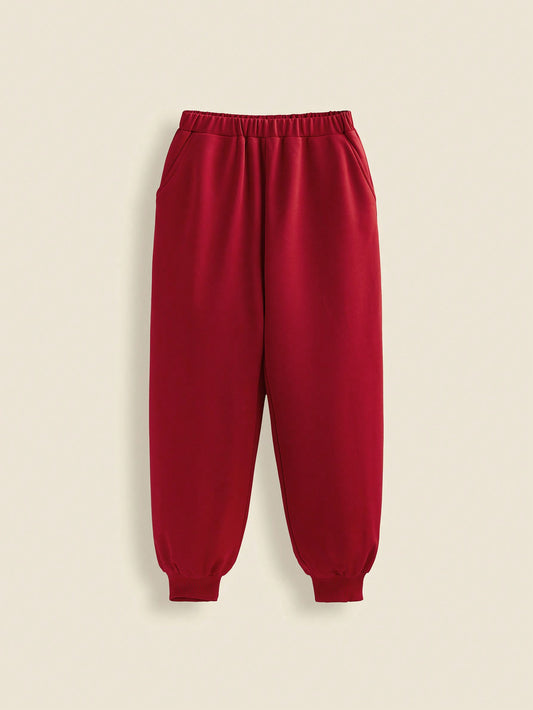 THE HAPPY LOOK Tween Boy Solid Color Elastic Waist Jogger Pants With Side Pockets, Casual Lounge & Back To School Basics