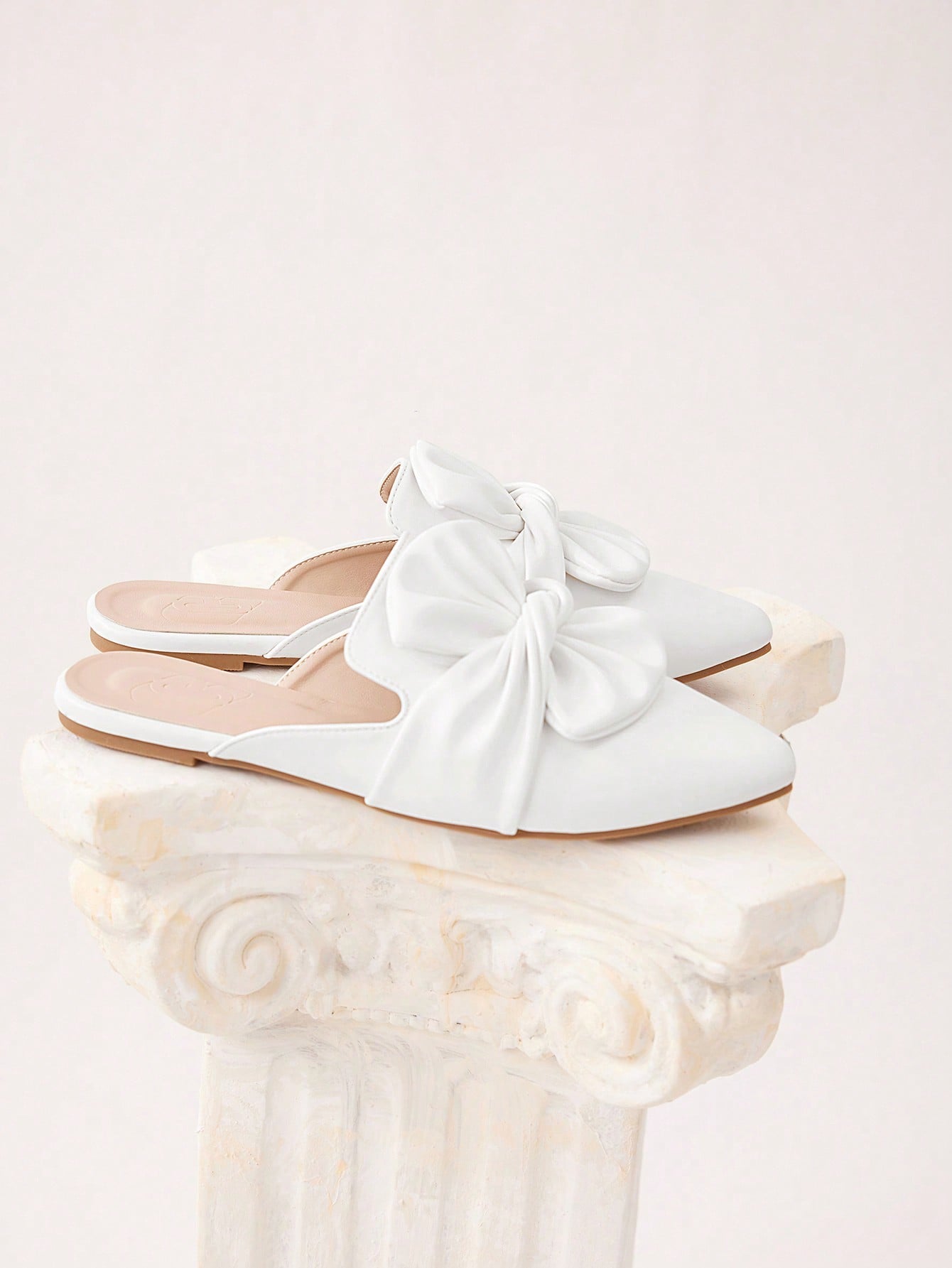 CHICEST Woman Shoes Fashionable Apricot Color Flat Half Slippers With Big Bowknot Decoration For Spring And Summer Vacation Shoes Summer Sale Elegant Flats