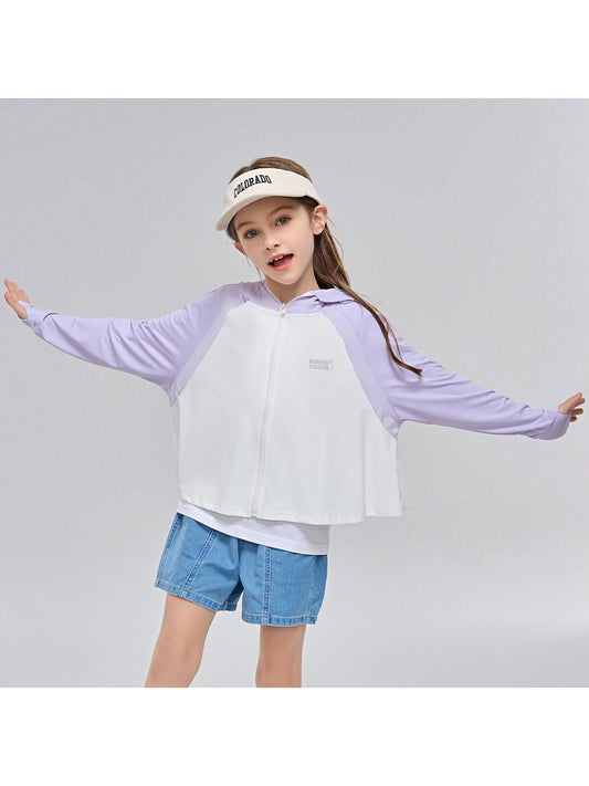 [Cool And Breathable, Outdoor Protective Clothes]Girls' Sports Mountain Hooded Coat, Thin Jacket For Spring, Summer And Autumn