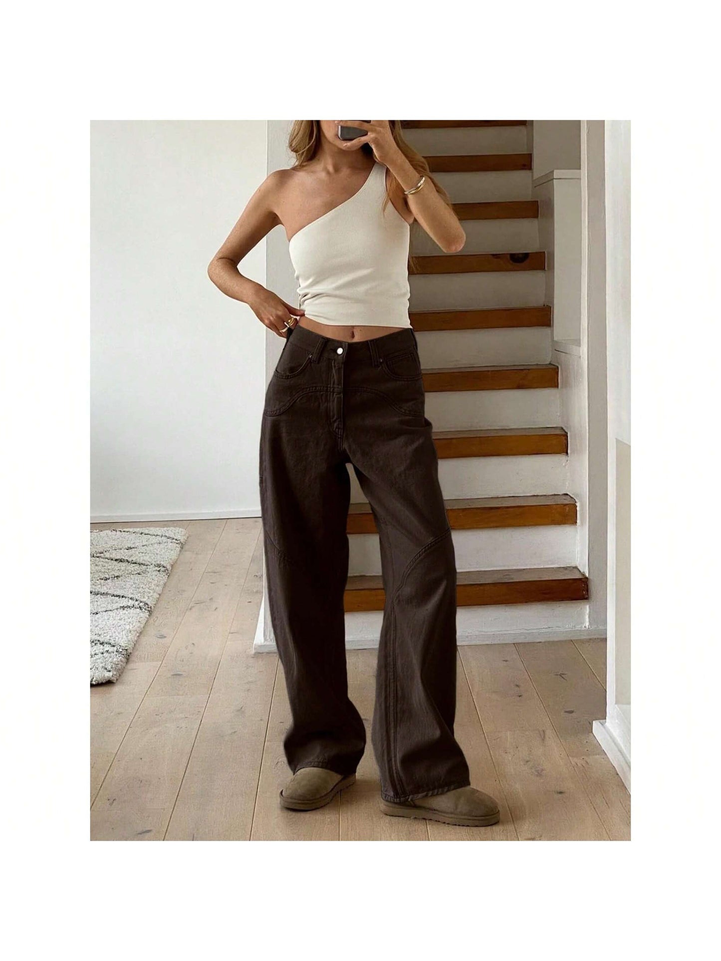 PiePieBuy Womens Cargo Pants Baggy High Waisted Wide Leg Trendy Casual Utility Pants