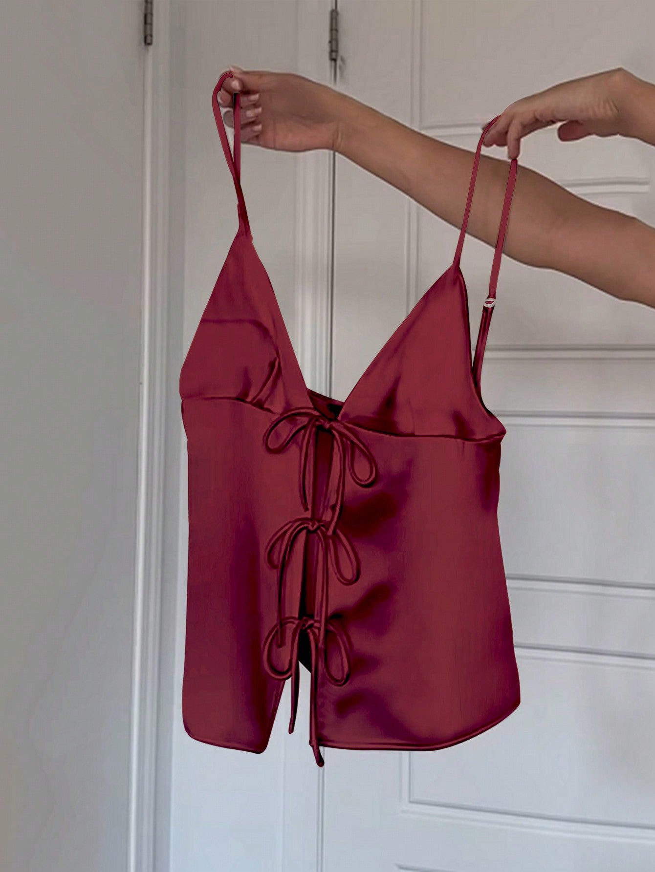 Summer Casual Solid Color Satin Belted Camisole Top