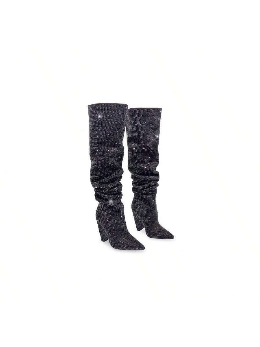 Shiny Rhinestone Pointed Toe Boot Nano-1