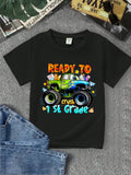Young Boy Back To School Season Off-Road Vehicle Cartoon Print Short Sleeve T-Shirt