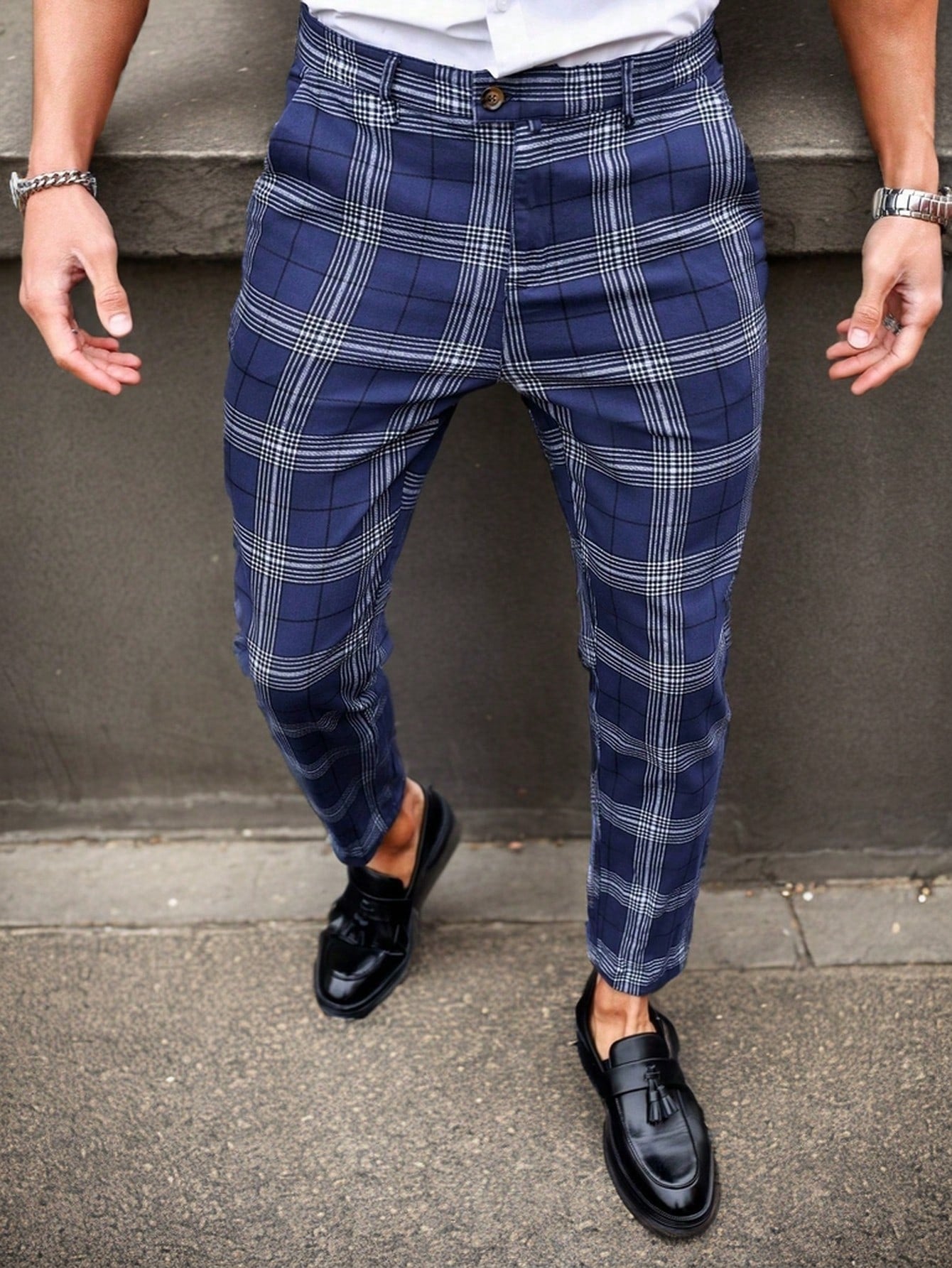 Men Fashionable Checked Printing Casual Suit Trousers